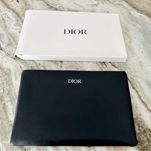 Dior Black LARGE Faux Leather Pouch Houndstooth Interior Thick Puffy Design NIB